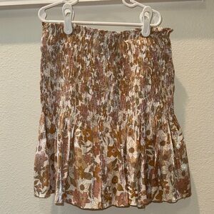 Elegant Floral Mini Skirt - Brown Pink and Cream
